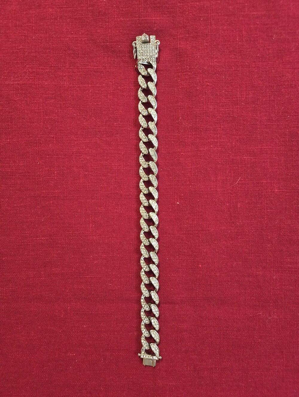 Asos Silver Cuban Link Bracelet & Necklace with Pavé Stones - Men Accessories